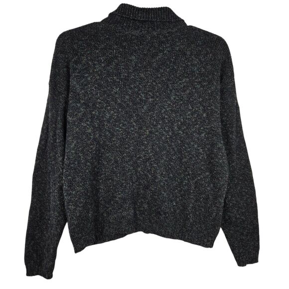 Vtg Alps Wool Blend Cardigan Sweater XL Heather Black Floral Trim - Picture 2 of 5